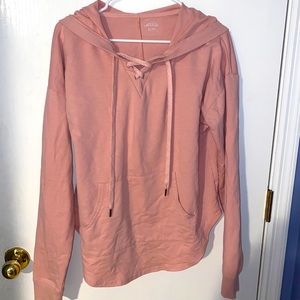 Light pink soft criss cross hooded top